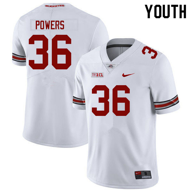 Ohio State Buckeyes Gabe Powers Youth #36 White Authentic Stitched College Football Jersey